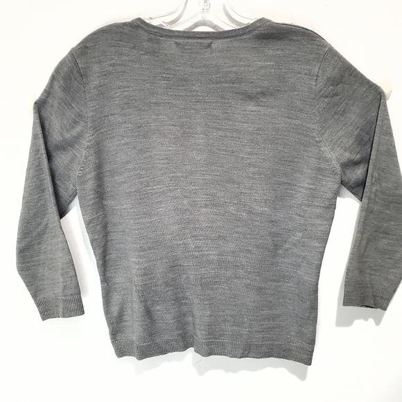 i.e. Grey Long Sleeve Snap Closure Cardigan Sweater Size M Embellished Neckline - Picture 8 of 9
